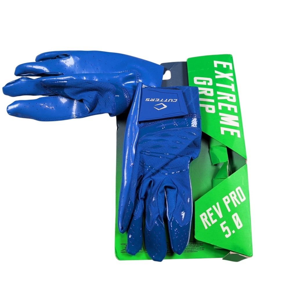 Cutters Mens Medium Rev Pro 5.0 Football Gloves Royal Blue Extreme Grip Receiver